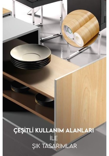 Büro Ev Ofis Mutfağı İçin 5mt Ahşap Motif Yapışkanlı Kaplama Folyosu