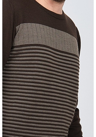 Desen Triko Erkek Bisiklet Yaka Desenli Yün Kazak 0249639 Kahvere Kahverengi