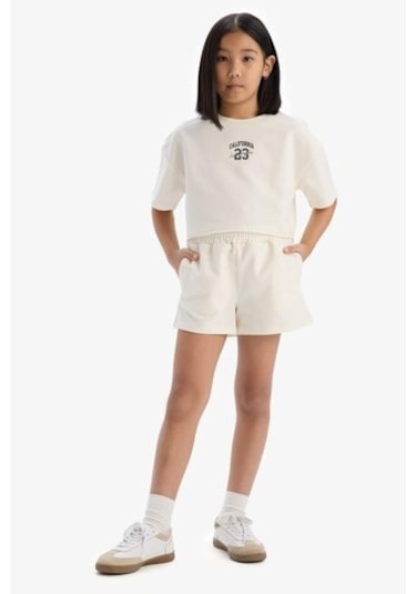 DeFacto Kız Çocuk 2'li Takım Baskılı Kısa Kollu Tişört Şort E0730A825SMER99 Ekru DeFacto Kız Çocuk 2'li Takım Baskılı Kısa Kollu Tişört Şort E0730A825SMER99 Ekru