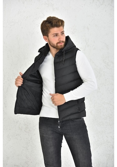 Wapp Unisex Siyah Jel Dolgu Kapüşonlu Şişme Yelek