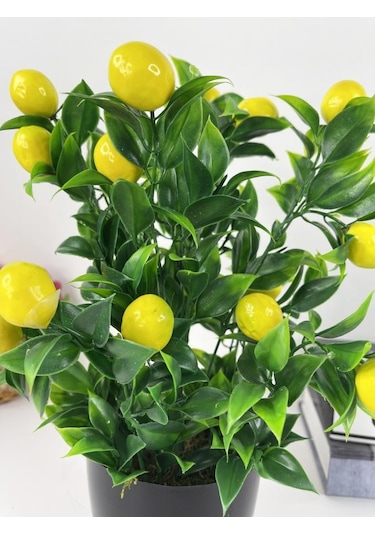 Yapay Çiçek Limon Ağacı Siyah Saksıda Limon 30 CM