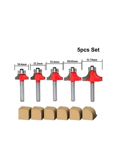 Fortunelane Ahşap İşleme 5'lü Yuvarlak Köşe Freze Ucu Seti - 6 Mm Saplı, Tekerlekli Alet