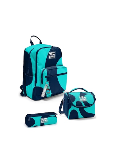 Coral High Lacivert Turkuaz Desenli 3 Lü Okul Çanta Seti Set0123686 Lacivert - Turkuaz