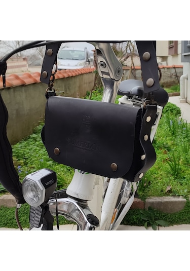 Sumerian Leather Craft Deri Bisiklet Çantası Siyah
