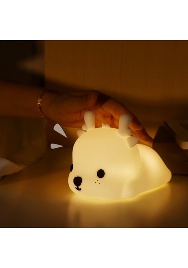 Metabagua Haven 5 Karikatür Silikon Gece Lambası U Fawn Renkli Atmosfer Yatak Başucu Eamnvh Beyaz