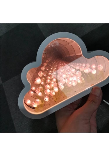 Xurunkeji Bulut Lale Lambası, Kendin Yap Lale Gece Lambası, Bulut Lale Aynalı Gece Lambası, Lale Led Masa Lambaları, Masa Lambası-pembe Pembe