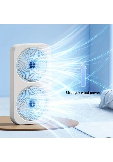 Willowhaven Mavi Çift Başlı Şarj Edilebilir Portatif Masa Vantilatörü 3 Hız Usb Pil