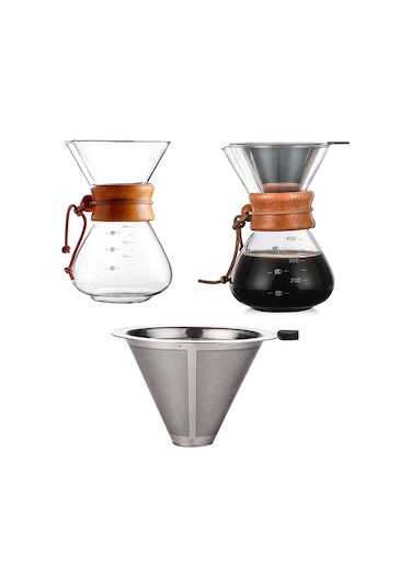 Springsun Cam Bardaklı Paslanmaz Çelik Filtreli El Yapımı Kahve Demleme Cihazı Diğer