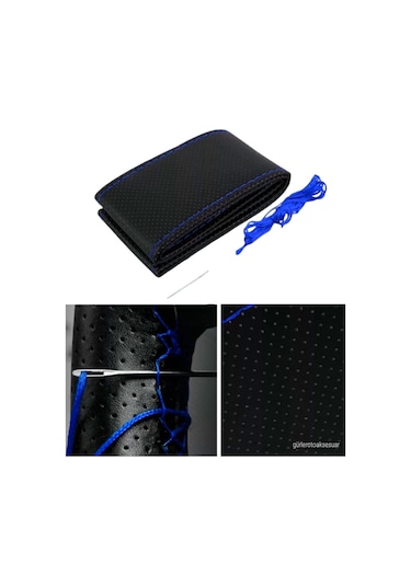 Renault 19 Europa Uyumlu Dikmeli Direksiyon Kılıfı Noktalı Dikişli Mavi İpli 38cm 10cm