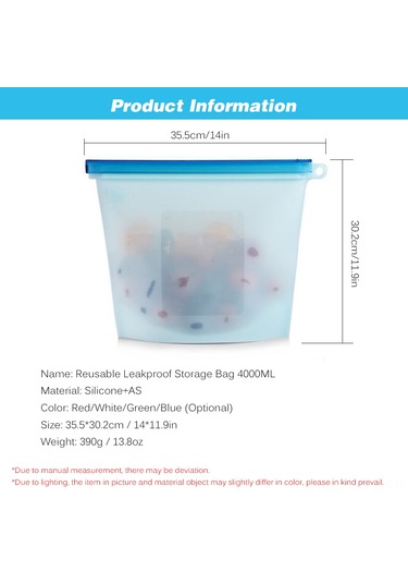 Symbee 4000ml Yeniden Kullanılabilir Silikon Muhafaza Çantası - Hava Ve Sızıntı Geçirmez, Meyve, Sebze, Atıştırmalık Saklamak İçin, Mavi, A4000 Mavi