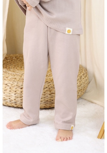 Zuzunga Basic Fitilli İnterlok Kumaş Pamuk 1-5 Yaş Vizon Bebek Pijama Takımı