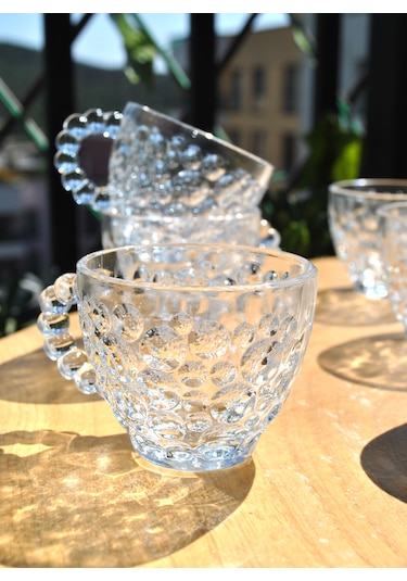 2'li Cam Boncuklu Türk Kahve Fincanı Kulplu Espresso Bardak