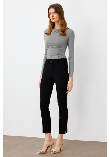 Moda İlgi Kadın Köşe Cep Dar Paça Pantolon 4520 Siyah Siyah