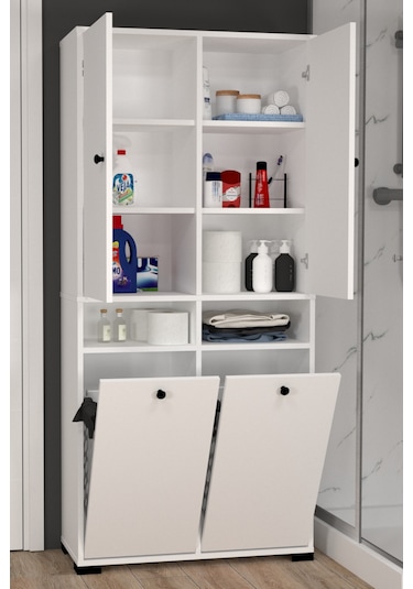Atlas No.2 6 Raflı 2 Sepetli Banyo Dolabı Beyaz