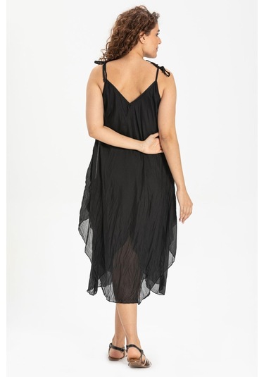 Askılı Vual Afrodit Midi Boy Elbise Siyah 6051 - Kadın Siyah