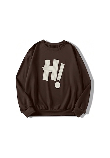 Harfli Grafik Düşük Sweat-trzksw3222 Kahverengi