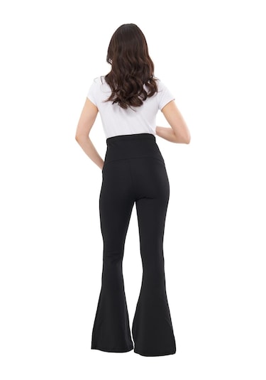 Luvmabelly Myra8120 Toparlayıcı İnce Dalgıç İspanyol Paça Beli Ayarlanabilir Hamile Tayt Siyah