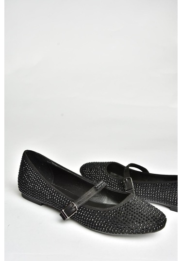 Fox Shoes U726628004 Siyah Kumaş Taş Detaylı Babet Siyah