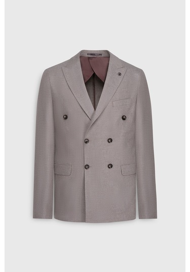 Erkek Vızon Yünlü Slim Fit Dar Kesim Kırlangıç Yaka Kapak Cepli Blazer Ceket Vizon