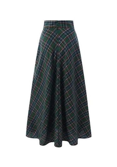 Kadın Yüksek Bel Uzun Etek A Kesim Ekose Desen Büyük Boy Kadın Etek Yer Uzunluğu Büyük Etek Etek Kırmızı