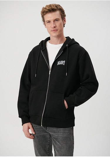 Mavi - Mavi Logo Baskılı Fermuarlı Siyah Sweatshirt 0611715-900 Siyah