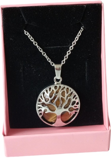 Kaplangözü Doğal Taşlı Hayat Ağacı Çelik Kolye - Kadın