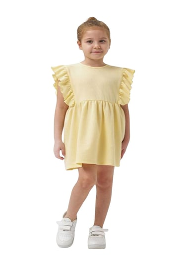 Kolu Fırfırlı Kız Çocuk Elbise Sarı