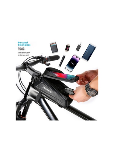 Youtek Takezero Dağ Bisikleti Çantası Eva Sert Kasa Ön Çubuk Çantası Unisex Telefon Çantası Sınır Ötesi 1l Siyah Logo'lu Siyah