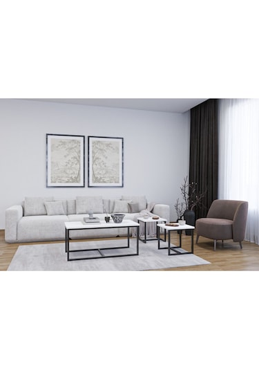 Luxor Orta Sehpa , Zigon Sehpa , Metal Ayak Masa , 3 Lü Zigon Beyaz