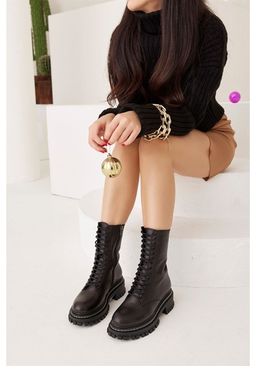 Isla Siyah Hakiki Deri Kadın Bot-siyah Siyah