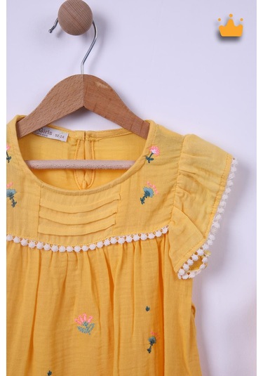 Babyhola %100 Pamuk Kız Bebek Çocuk Çiçek Nakışlı Bandanalı Elbise 4949 001