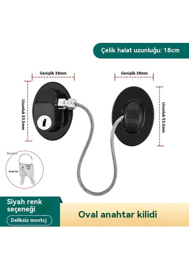 Deliksiz Çocuk Güvenlik Kilidi Buzdolabı Kilidi Pencere Kilidi Dolap Kilidi Mobilya Kilidi Evrensel Sürgülü Kapı Sınırlayıcı Oval Anahtar Kilidi-siyah