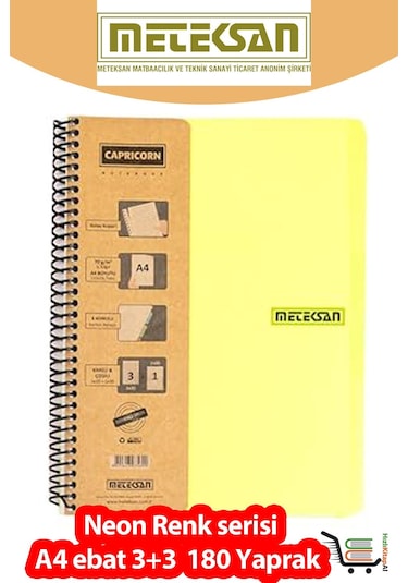 Capricorn Neon A4 3+3 180 Yaprak Pp Kapak Renksiz