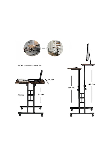 Sekizincicaddedizayn Yükseklik Ayarlı Bilgisayar/Laptop Ve Çalışma Masası -Ceviz 70X60 Ceviz