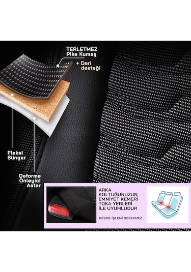 Panda Paris Serisi Pike Kumaş Oto Koltuk Kılıfı Tam Set Siyah - Gri