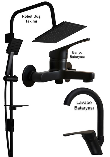02-44 Lavabo Banyo Bataryası Robot Duş Takımı Musluk Armatür Siyah Beyaz Krom Gold Renkler Siyah