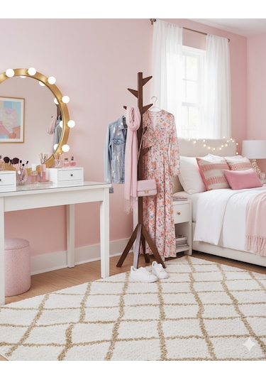 Ahşap Ayaklı Askılık Modern Elbise Askısı Kahverengi