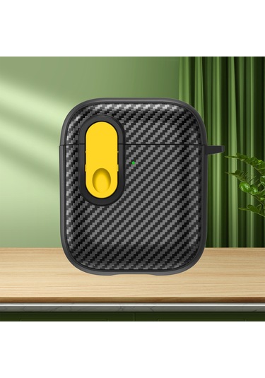 Airpods Uyumlu İçin 2/1 Karbon Fiber Doku Kablosuz Kulaklık Kılıfı Güvenlik Kilidi İle Sarı