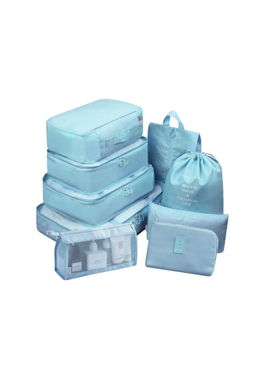 Gajeena Seyahat Ve Ev Düzeni İçin 9 Parça Kalın Polyester Organizer Seti - Mavi Seçenekli Açık Mavi