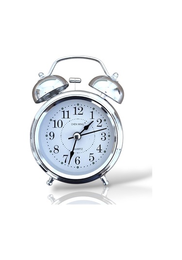 Upway Çanlı Tokmaklı Yüksek Zil Sesli Gümüş Metal Kasalı Işıklı Nostaljik Retro Çalar Saat Gümüş