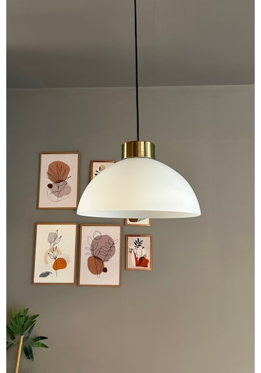 Perry Beyaz Cam Tekli Avize Plafonyer Başlık Retro Sarkıt Lamba Restoran Salon Aydınlatma Beyaz