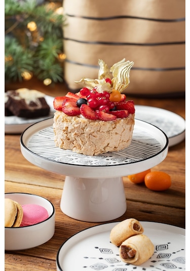 KitchenLife Stackable Ethnical 11 Parça Ayaklı Sunum Servis Tabaklı 6 Kişilik Kahvaltı Takımı Çok Renkli