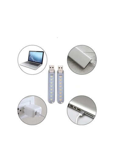 Taşınabilir Mini USB Beyaz LED Lamba 8 Ledli 5730 SMD Kamp Stick