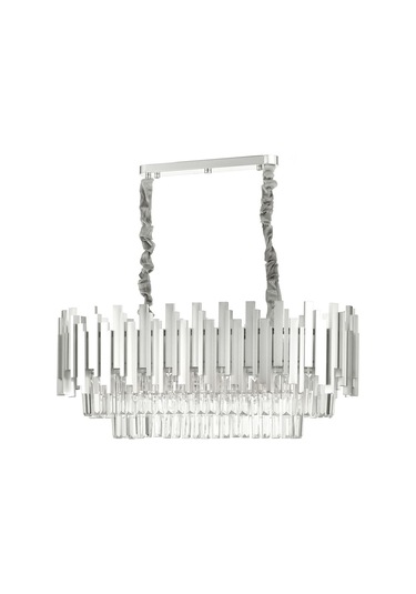 Sima 75x30 Cm'lik Kristal Cam Taşlı Lüks Yemek Masası Üstü Avize - Gümüş Yaldız Gümüş Yaldız