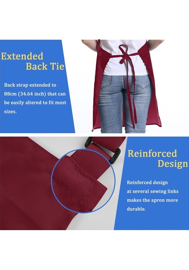 4 Paket Şef Önlüğü, 2 Cepli Ayarlanabilir Önlük, Unisex Kişisel Koyu Kırmızı, Diğer