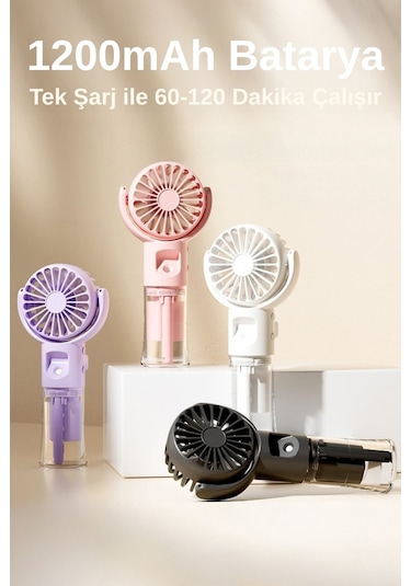 Taşınabililir Su Hazneli Mini Usb Şarjlı 3 Kademeli Askılı El Vantilatör Fan Soğutucu F4 Siyah