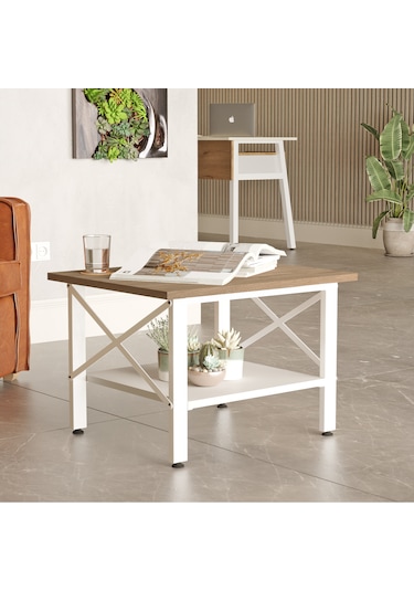 Robin Home Oslo Orta Sehpa Ofis Sehpa Beyaz Metal Ayak