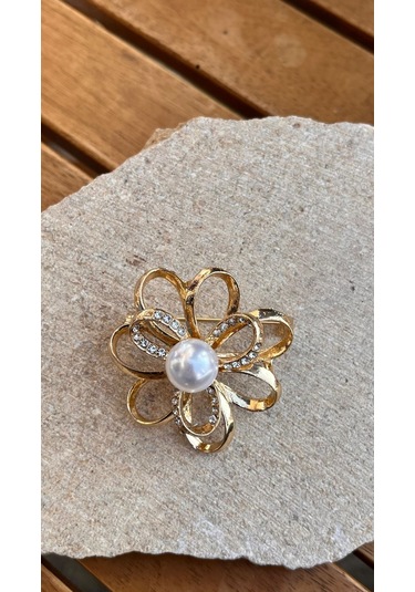 İncili Taşlı Broş Çok Renkli