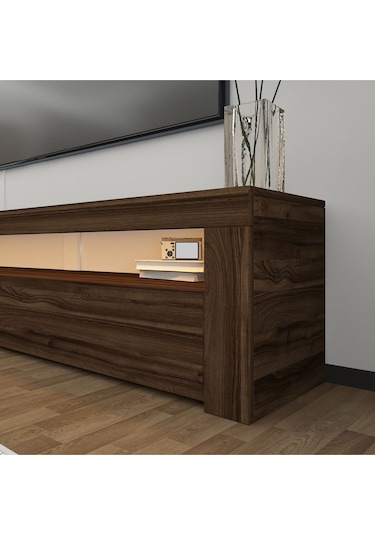 Batı LED Işıklı 2 Kapaklı TV Sehpası – 150 cm – Minimal Tasarım, Ceviz