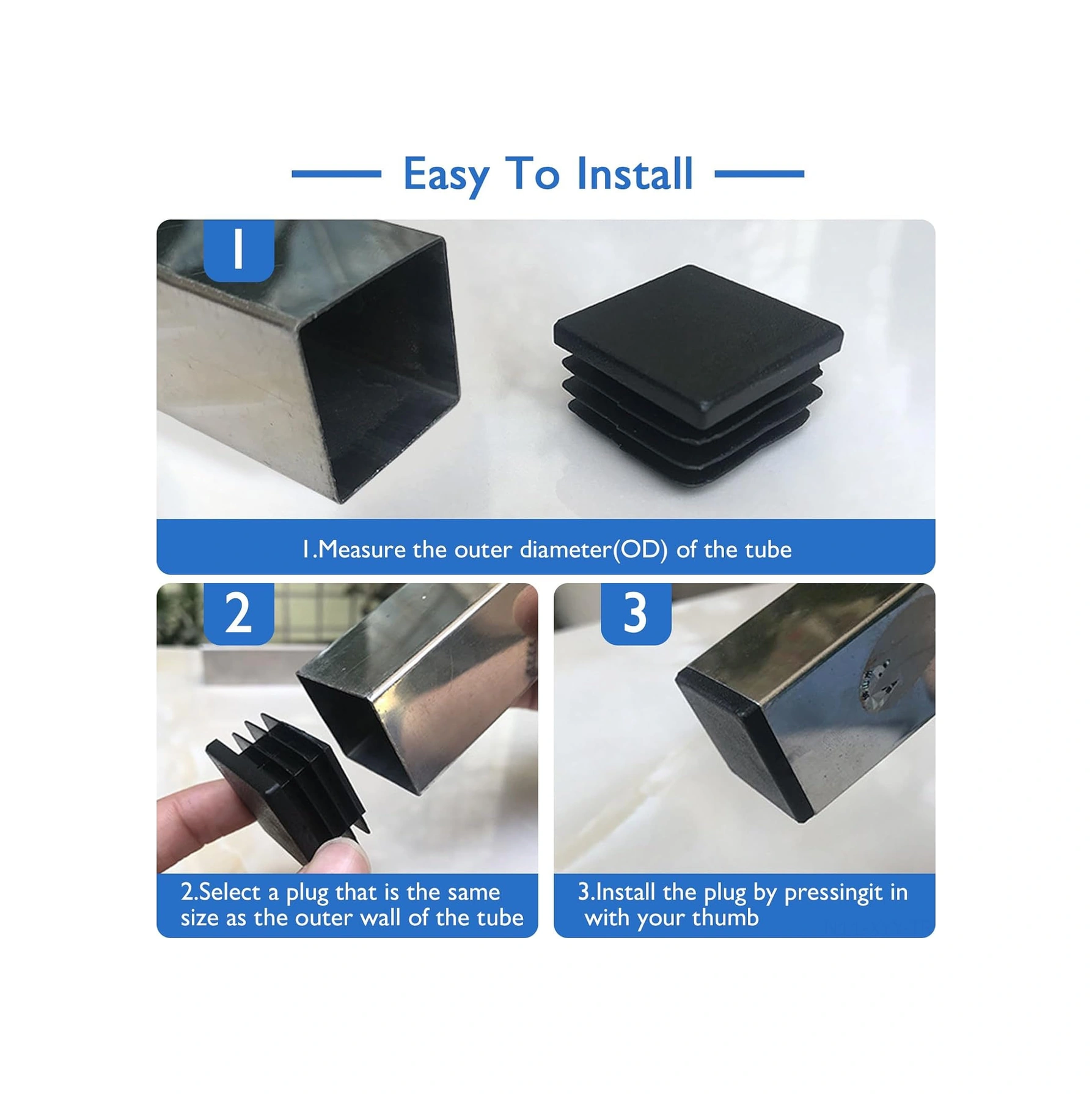 Yaleker 32 Adet 2.5x2.5x1.4cm Siyah Plastik Kare Boru Tıkanıcısı, Metal Boru护栏 Ve Mobilya Ayakları İçin Kayma Önleyici Korumalı Uyumlu Kapaklar Siyah